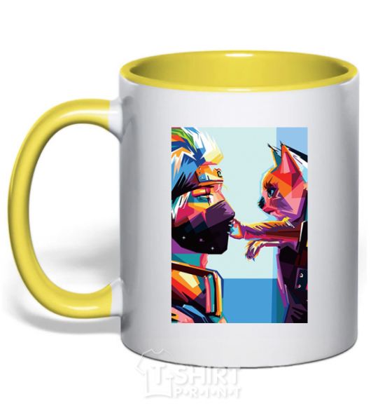 Mug with a colored handle Kakashi Hatake and the SEAL yellow фото