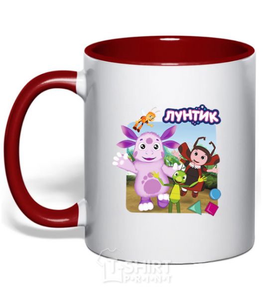 Mug with a colored handle Luntik and friends red фото