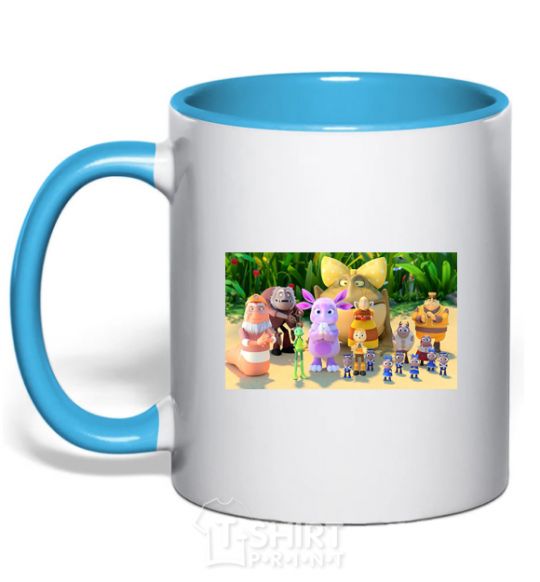 Mug with a colored handle Luntik and all sky-blue фото