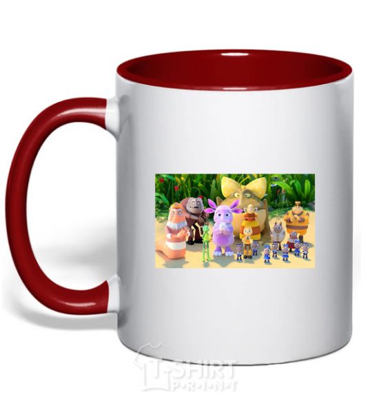 Mug with a colored handle Luntik and all red фото