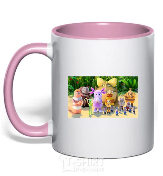 Mug with a colored handle Luntik and all light-pink фото