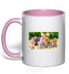 Mug with a colored handle Luntik and all light-pink фото