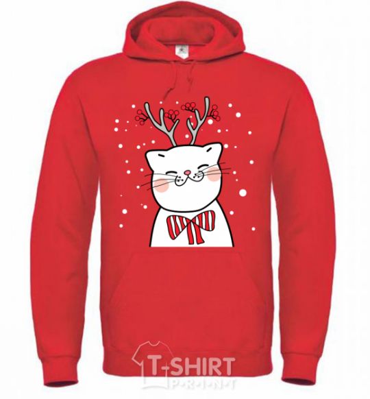 Men`s hoodie Deer Cat bright-red фото