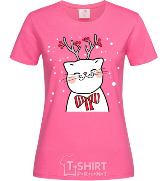 Женская футболка Кот-олень Ярко-розовый фото