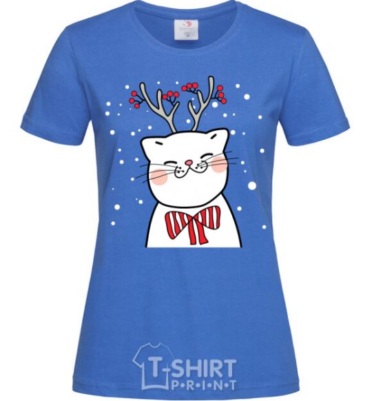 Women's T-shirt Deer Cat royal-blue фото