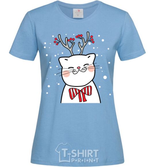 Women's T-shirt Deer Cat sky-blue фото