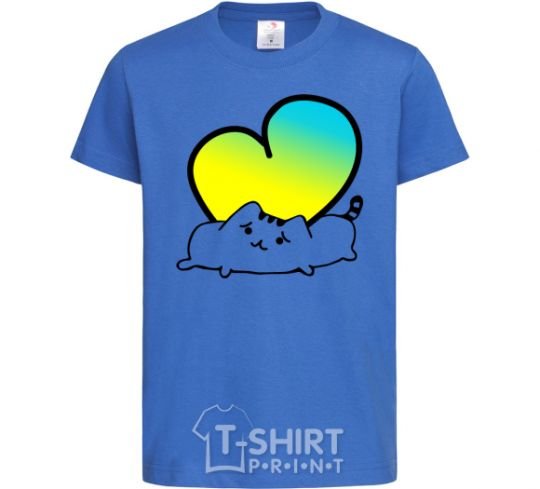 Kids T-shirt The cat loves Ukraine royal-blue фото