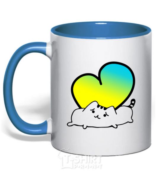 Чашка с цветной ручкой Кот любит Украину Ярко-синий фото