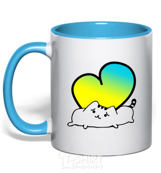 Чашка с цветной ручкой Кот любит Украину Голубой фото