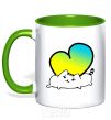 Чашка с цветной ручкой Кот любит Украину Зеленый фото