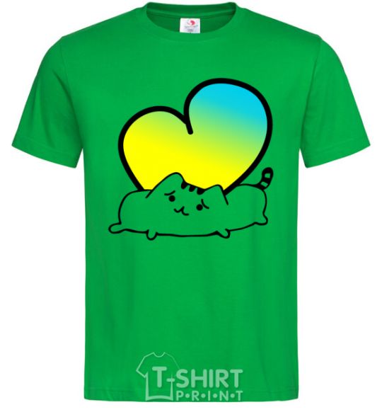 Мужская футболка Кот любит Украину Зеленый фото