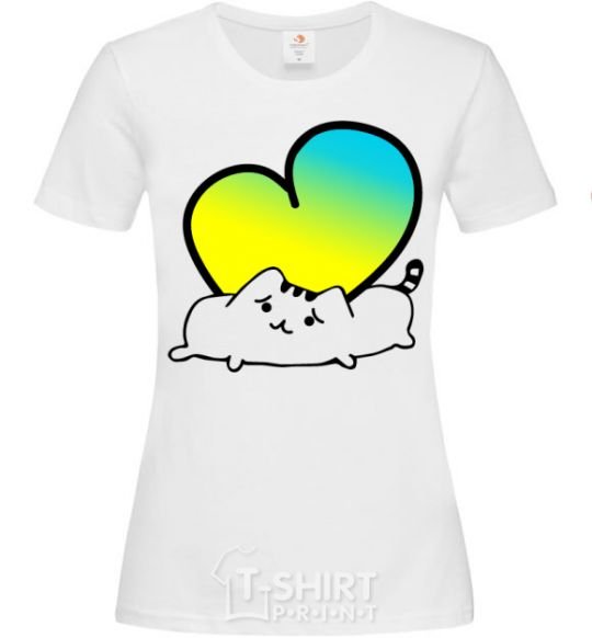 Women's T-shirt The cat loves Ukraine White фото