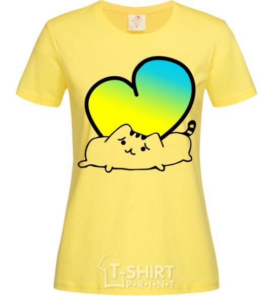 Women's T-shirt The cat loves Ukraine cornsilk фото