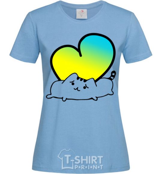 Women's T-shirt The cat loves Ukraine sky-blue фото