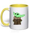 Mug with a colored handle Little Yoda V.1 yellow фото