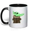 Mug with a colored handle Little Yoda V.1 black фото