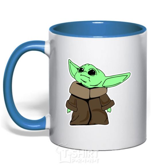 Mug with a colored handle Little Yoda V.1 royal-blue фото