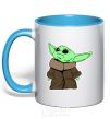 Mug with a colored handle Little Yoda V.1 sky-blue фото