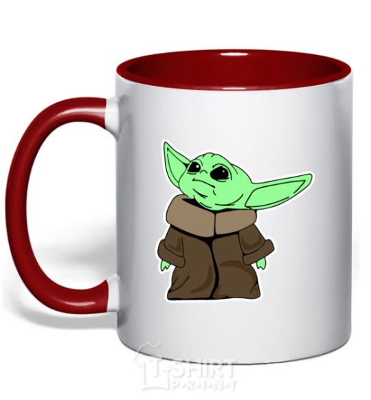 Mug with a colored handle Little Yoda V.1 red фото
