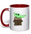 Mug with a colored handle Little Yoda V.1 red фото