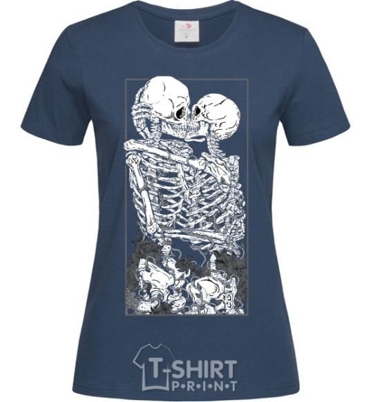 Women's T-shirt Two skeletons navy-blue фото