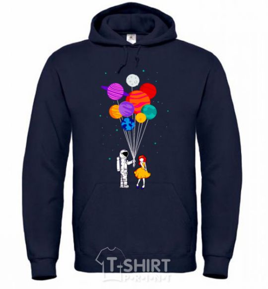 Men`s hoodie Astronaut with balloons navy-blue фото