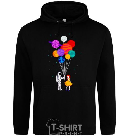 Men`s hoodie Astronaut with balloons black фото