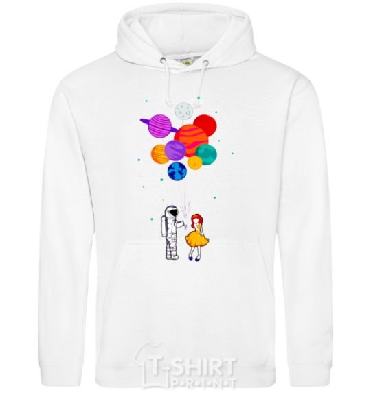 Men`s hoodie Astronaut with balloons White фото