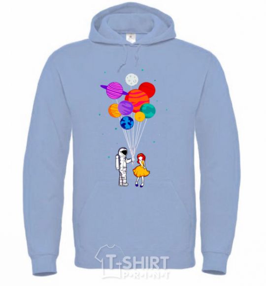 Men`s hoodie Astronaut with balloons sky-blue фото