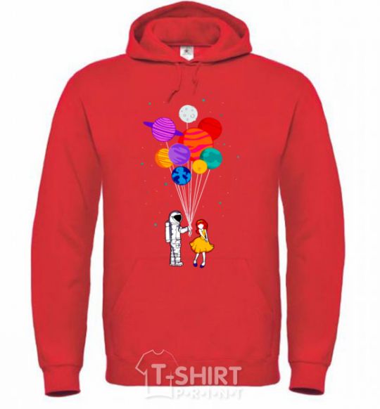 Men`s hoodie Astronaut with balloons bright-red фото
