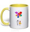 Mug with a colored handle Astronaut with balloons yellow фото