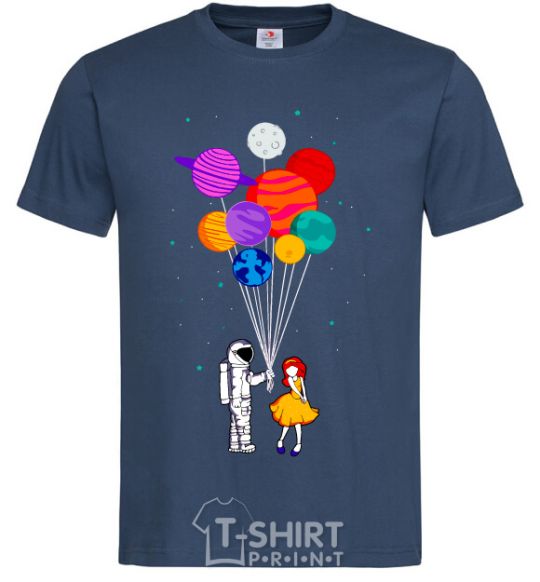 Мужская футболка Космонавт с шариками Темно-синий фото