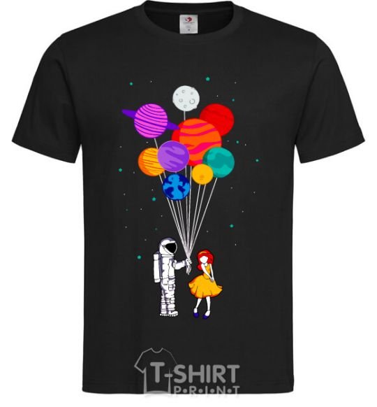 Men's T-Shirt Astronaut with balloons black фото