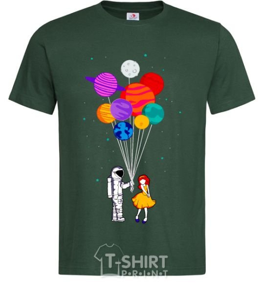 Мужская футболка Космонавт с шариками Темно-зеленый фото
