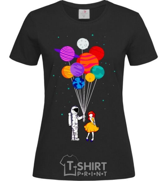 Women's T-shirt Astronaut with balloons black фото