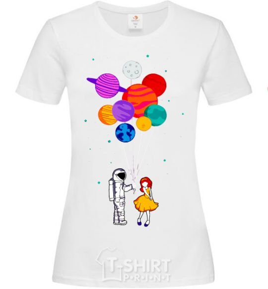 Women's T-shirt Astronaut with balloons White фото