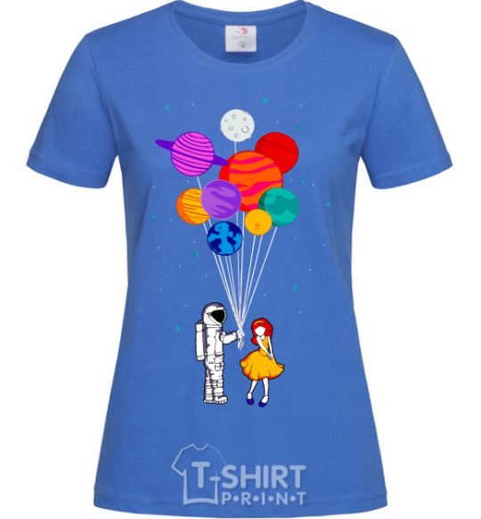 Women's T-shirt Astronaut with balloons royal-blue фото