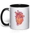 Mug with a colored handle Heart flowers black фото