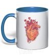 Mug with a colored handle Heart flowers royal-blue фото