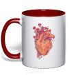 Mug with a colored handle Heart flowers red фото