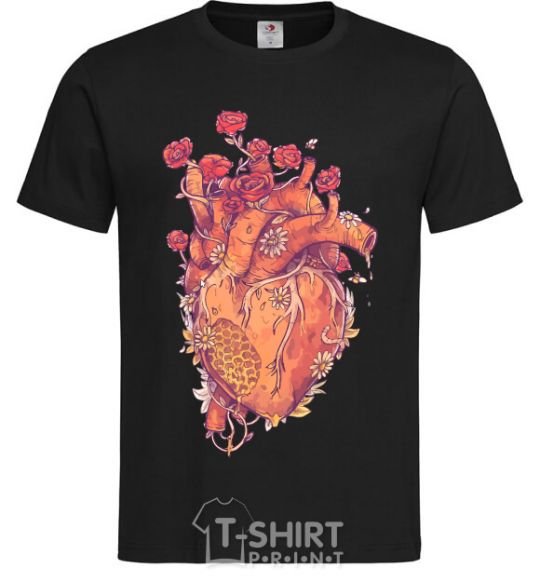 Men's T-Shirt Heart flowers black фото