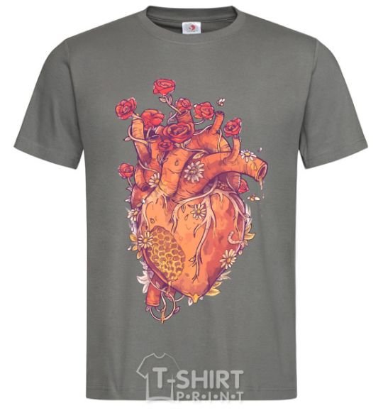 Men's T-Shirt Heart flowers dark-grey фото