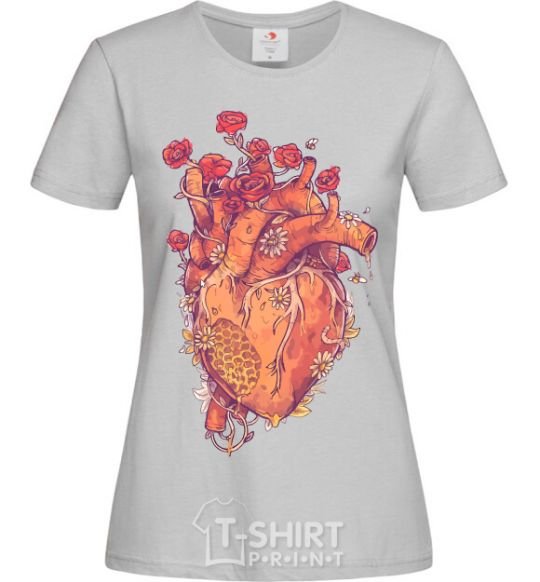 Women's T-shirt Heart flowers grey фото