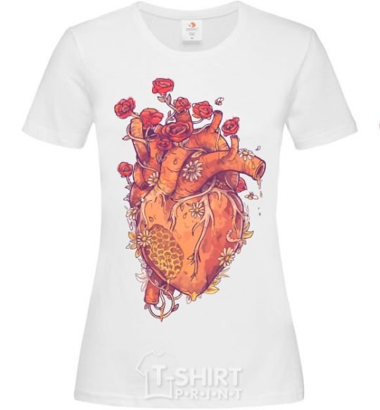 Women's T-shirt Heart flowers White фото