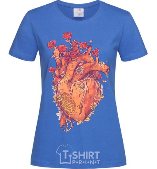 Women's T-shirt Heart flowers royal-blue фото