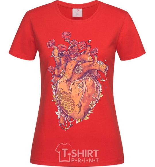 Women's T-shirt Heart flowers red фото