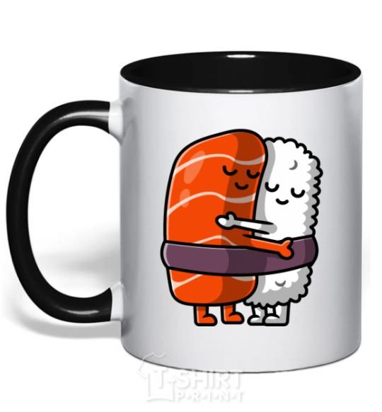 Mug with a colored handle Sushi hugs black фото