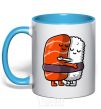 Mug with a colored handle Sushi hugs sky-blue фото