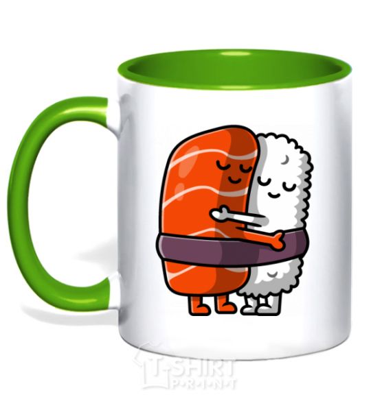 Mug with a colored handle Sushi hugs kelly-green фото