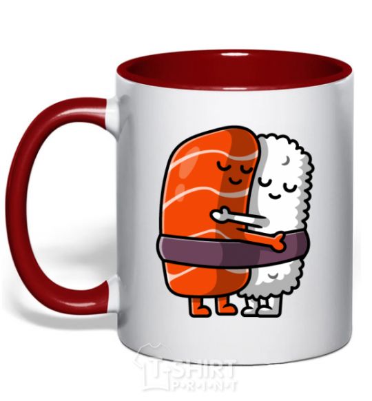 Mug with a colored handle Sushi hugs red фото